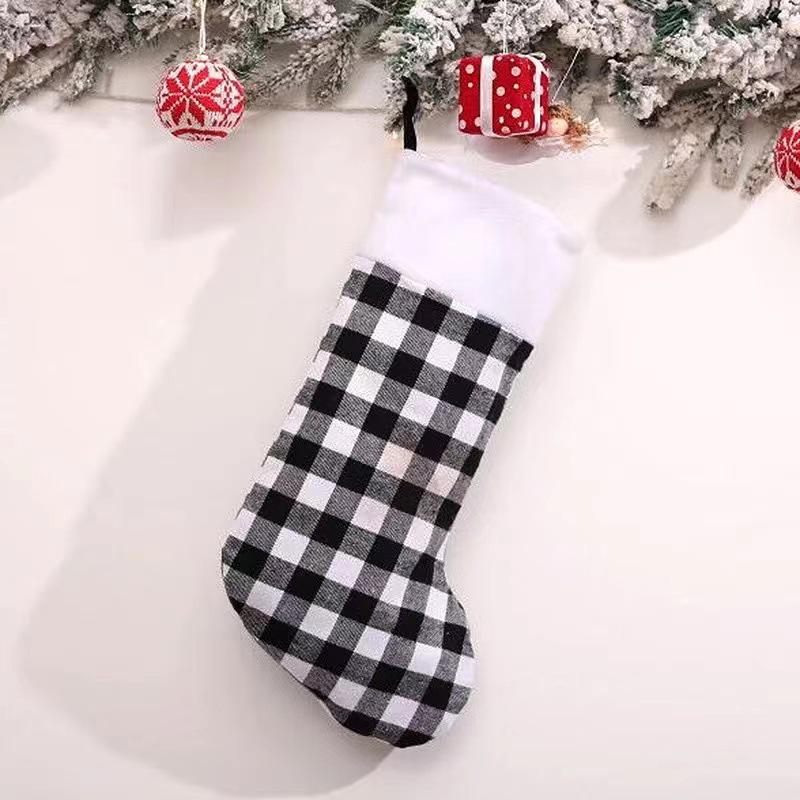 Red and Black Plaid Christmas Stocking Ornaments with Plush Details