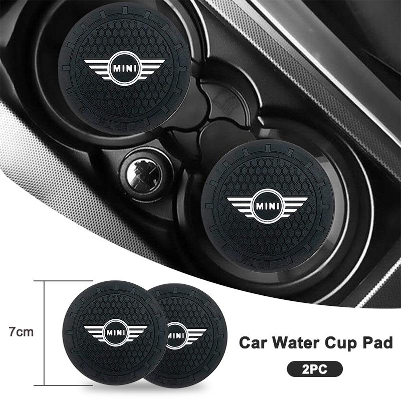Ujhzt6 For BMW Mini Cooper Countryman Clubman R55 R56 R60 F54 2Pcs Car Coaster PVC Cars Water Cup Mat Anti Slip Pad Auto Accessories