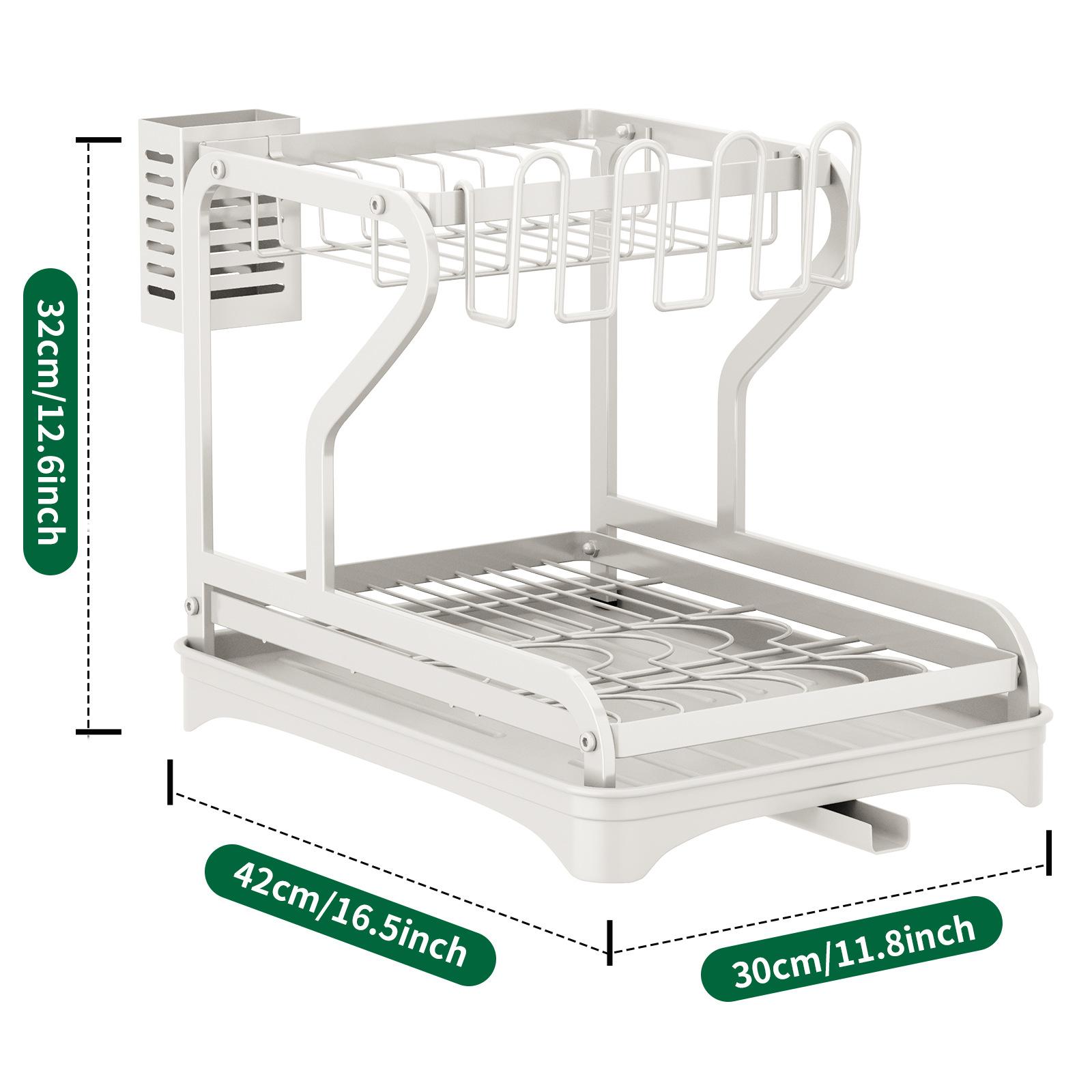 

2-уровневая сушилка для посуды, миска, сушилка для посуды с дренажной доской, полка для хранения, кухонный органайзер с подстаканниками, поднос для сушки посуды белый