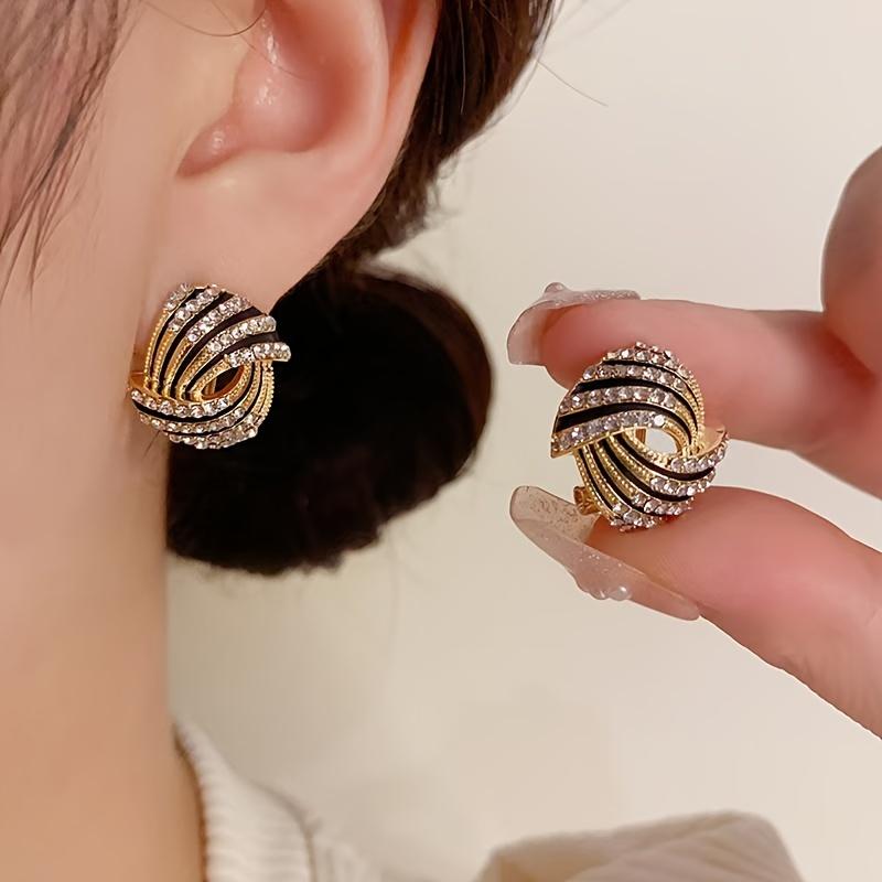 Elegant Vintage Zinc Alloy Stud Earrings with Stainless Steel Post, Geometric Square Design with Rhinestone Accents, Classic Luxury Jewelry for Women