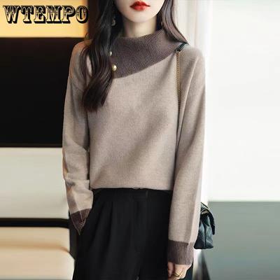 Herbst/Winter Strickpullover Damen Flip Collar Color Blocked Korean Edition Lockeres dünnes Oberteil Lazy Style Unterhemd