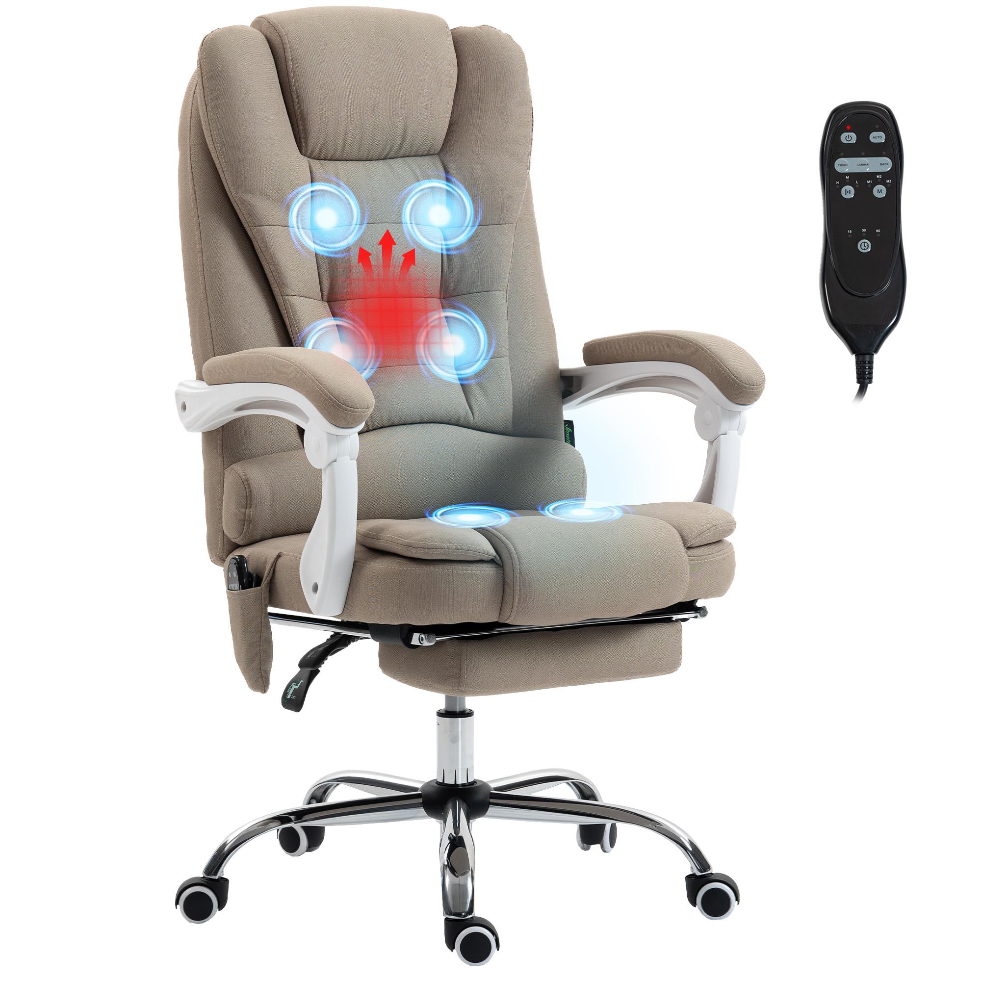 Chaise de bureau exécutive en maille de lin beige, réglable en hauteur, dossier inclinable, chauffage, massage