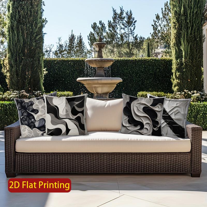 2D Abstract Black & White Patterned Throw Pillows Pattern Cushion Cover Suitable For Sofa Bedroom Car Pillow Cover