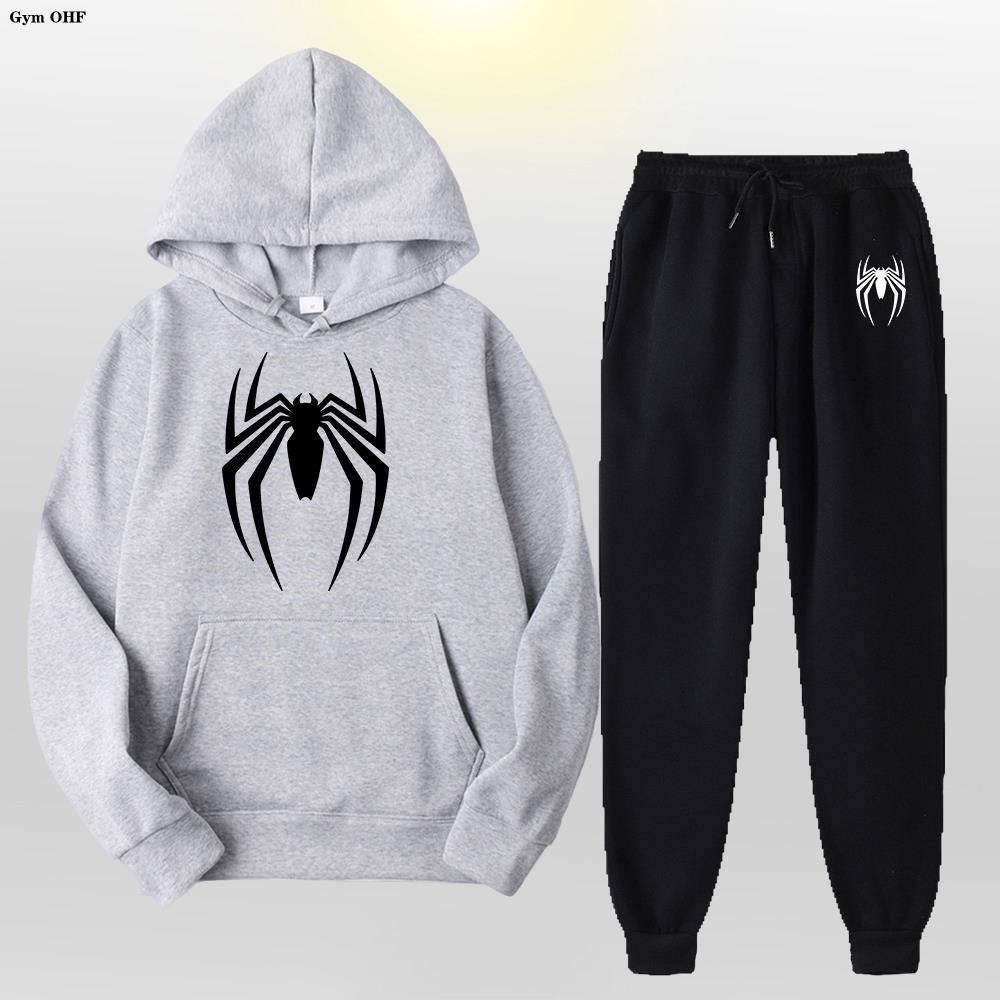 

Жіночий чоловічий спортивний костюм Spider 2 Pieces Set Світшот + спортивні штани Спортивний одяг Худі Повсякденний вуличний чоловічий одяг Толстовка Костюм 3XL