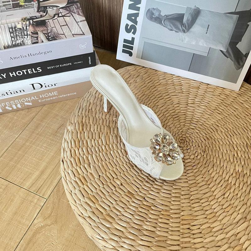 Fashion Women'S Summer Rhinestone Lace Round-Toe High Heels, Mesh Fabric Breathable Rhinestone Thin Heel Sandals