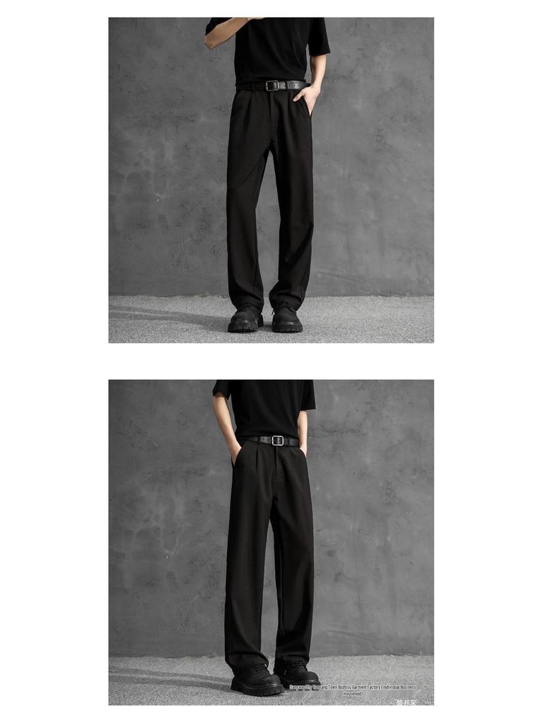 Men’s High-Waisted Black Loose-Fit Straight-Leg Dress Pants – New Autumn Casual.