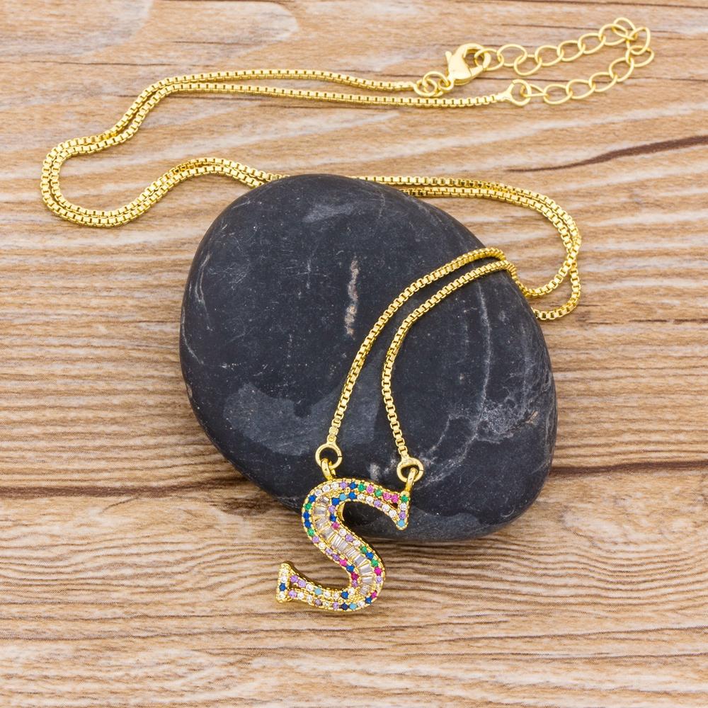 New Arrival Fashion Special Custom Design 26 Initial Letters Necklace Copper CZ Rainbow Pendant Best Family Name Jewelry Gift