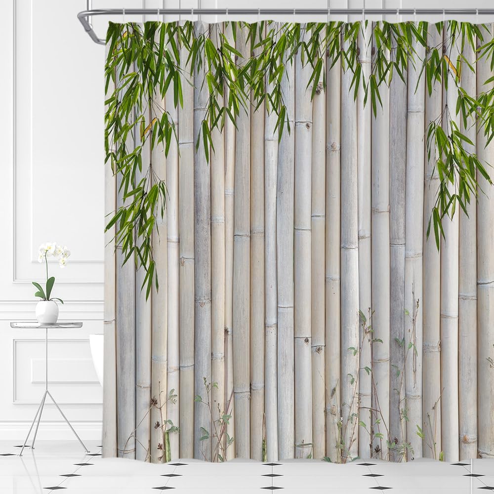 Zen Bamboo Print Waterproof Shower Curtain 180x200cm - Eco-Friendly Polyester Bath Curtains for Home Decor