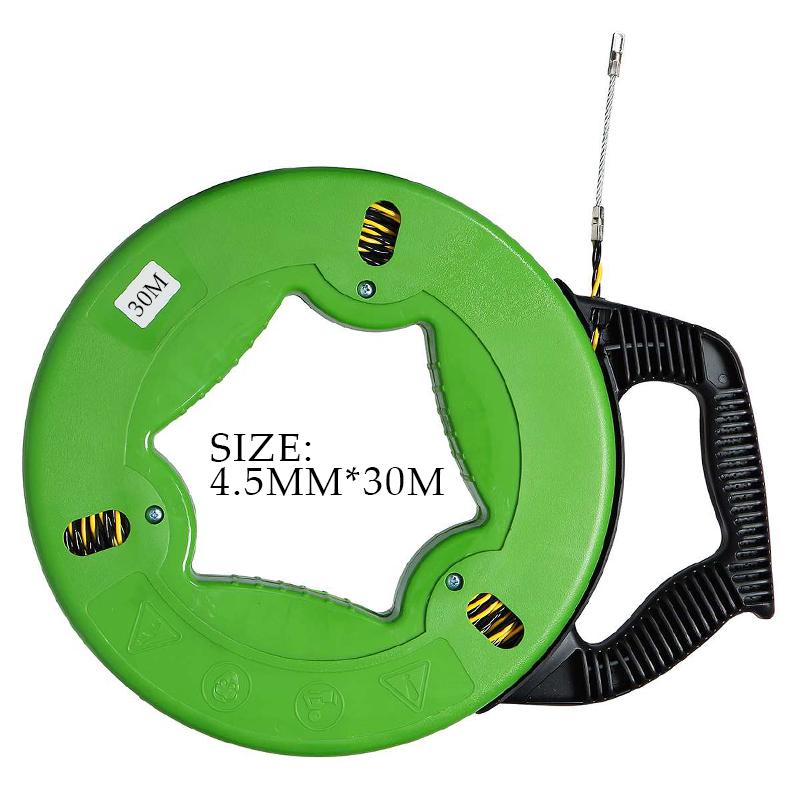 4.5mm 30/40/50M Cable Puller Fiberglass Fish Tape Reel Puller Conduit Ducting Rodder Green Electrical Wall Wire Fast Wire Puller