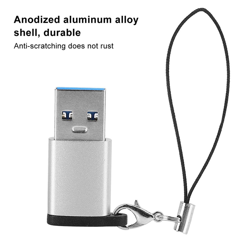 3Pcs USB3.0 to Type C3.1 Female Adapter Lanyard Electronic Transfer Connector(Silver +Lanyard )