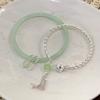 Simple  Green Bangle Tassel Double Spell Silver Opening Adjustable Bracelet For Women Vintage Jewelry Gifts