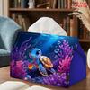 2D Flat 1pc, Tissue Box. Marine Little Sea Turtle Pattern Napkin Paper Dispenser, Reusable, Daily Desktop Tissue Storage Box, Suitable for Kitchen Liv
