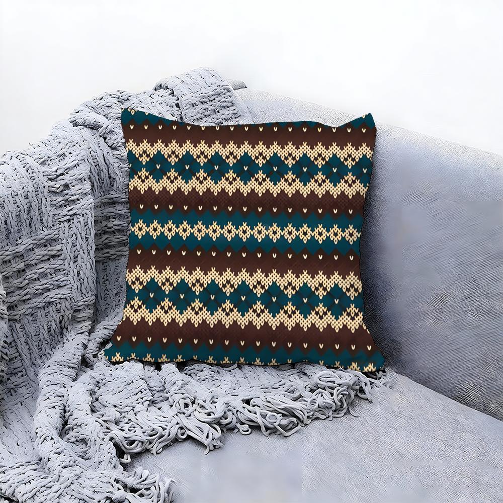 Warm Fair Isle Pattern Knit Cushion Cover Premium Comfort Reversible Pillow Cove Two in One Design for Any Room Car Interior