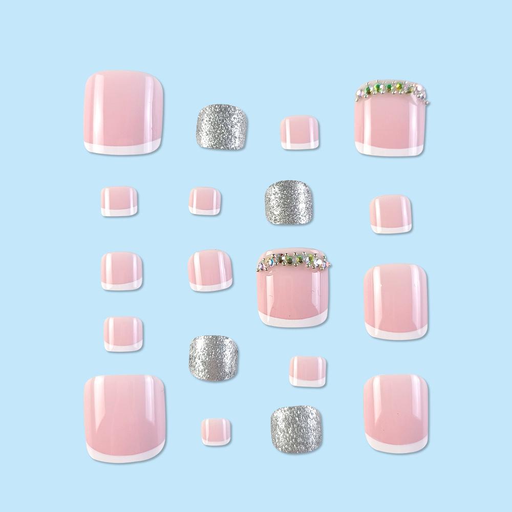 Rhinestone Glitter French Toenail Patches - Finished Product