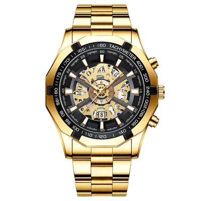 Skeleton Stylish 3ATM Waterproof Luminous Analog Calendar Stainless Steel Strap Watch Fashion Watch Birthday Christmas Day Day Gift Men's Watch Men's