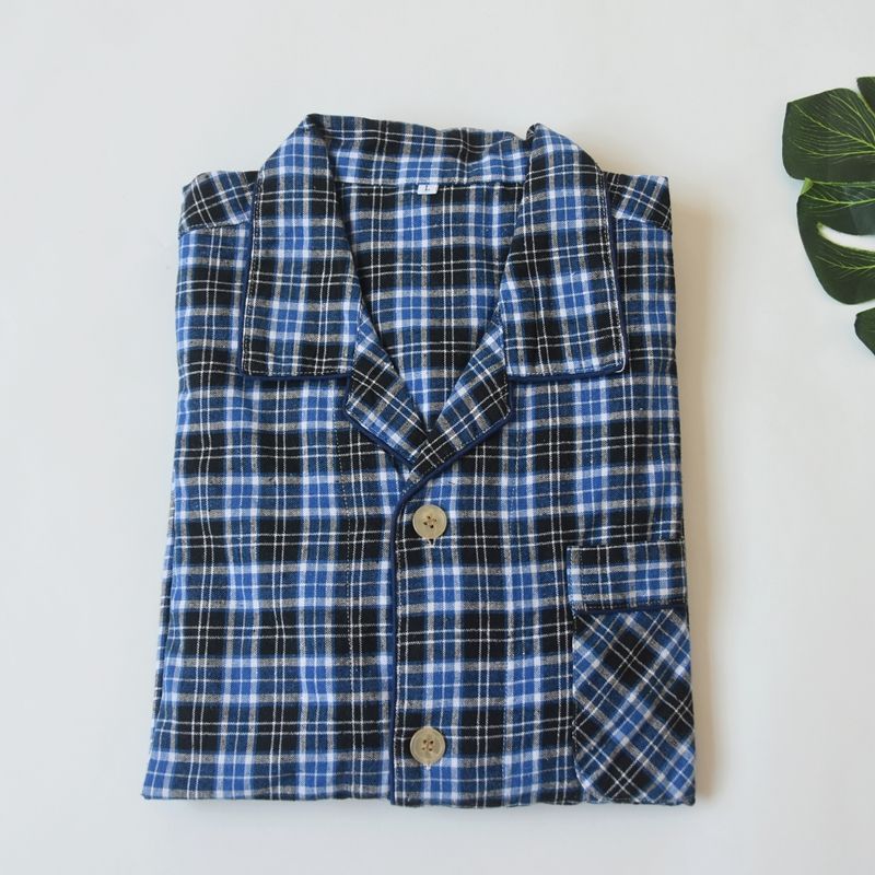 Foreign Trade Original Garment Men's Woven Cotton Plaid Long Sleeve Trousers Pajamas Set Spring and Autumn Casual and Comfortable Breathable Homewear