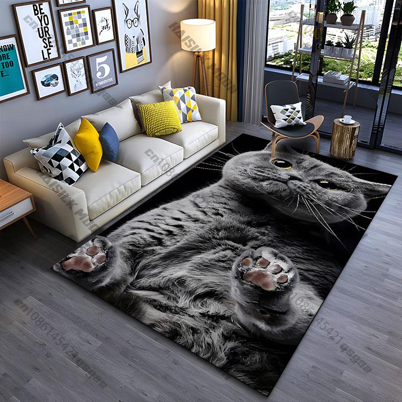 Playful curious gray cat carpet Yoga living room room decor children's crawling mat doormat area rug games mat