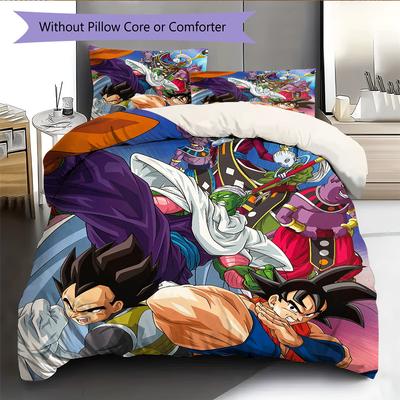 Dragon Ball Charaktermuster Bettwäsche Heimdekoration Geburtstagsgeschenk (1 Bettbezug + 2 Kissenbezüge, ohne Füllung)