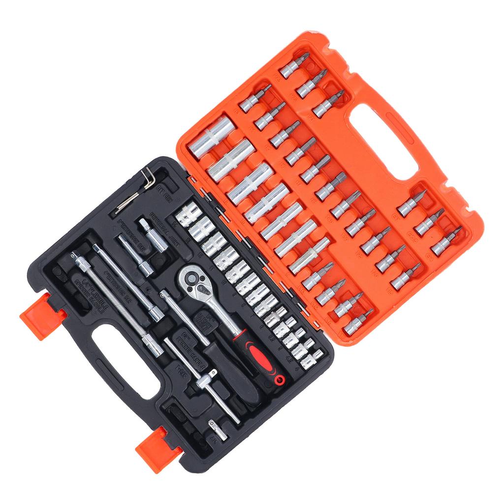 53 Pieces 1 4 Inch Drive Socket Set with Ratchet Wrench Extension Bars Combination Tool for Home and Auto Repair