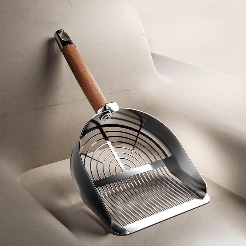 Edelstahl Katzenstreu Spatel Haushalt Klein Porös Metall Katzenstreu Spatel Holzgriff Tofu Streu Bentonit Löffel Neu