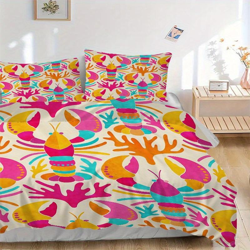 

3pcs Lobster print Bedding Set, Ideal for Home Use, Suitable for Bedroom Decor (1*Duvet Cover + 1/2*Pillowcases, No Core) yy250821218 135x200cm