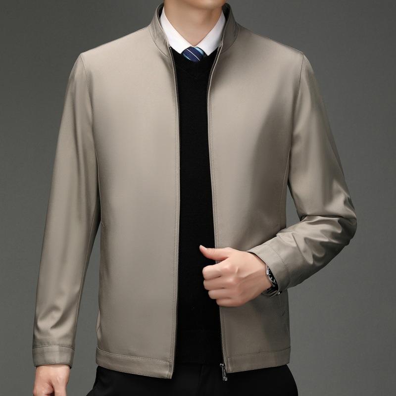 Frühling und Herbst neue Maulbeerseide Jacke Herren Revers Mittleren Alters Lockeres Oberteil Herren Business Casual Papa Kleidung Dünner Mantel