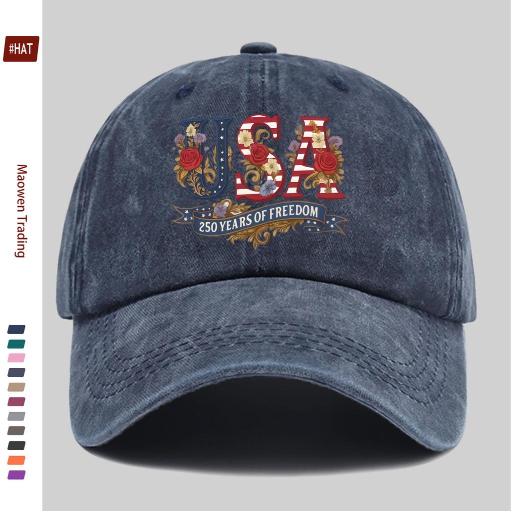 pc USA Th Anniversary Printed Baseball Cap with Floral Casual Decor Design Papa Hat Comfortable And Lightweight Adjustable