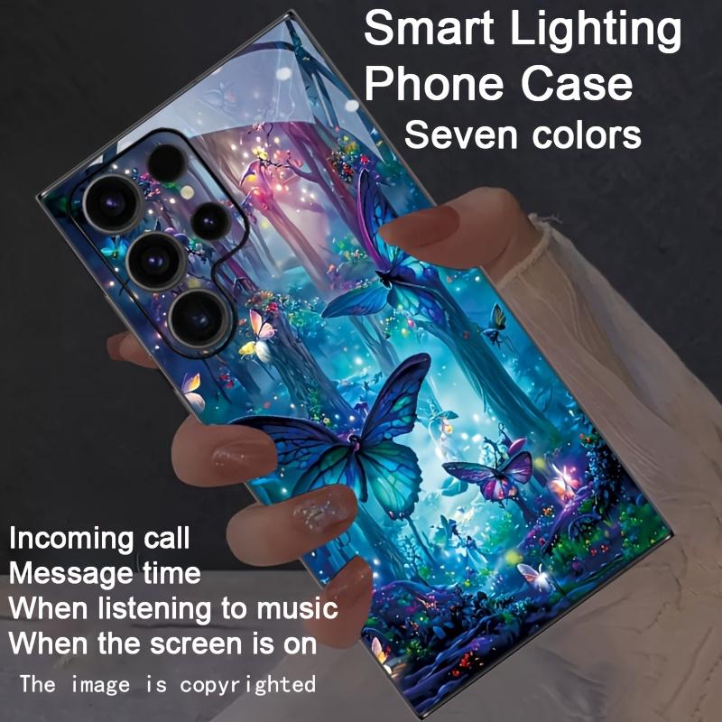 

Світлодіодна кришка для Samsung Galaxy S25 S24 S23 S22 Ultra Plus FE A35 A55 A15 A56 A16 5G Світний Чорний Метелик Дерево Скляний Чохол для Телефону З Підсвічуванням S26 Ultra