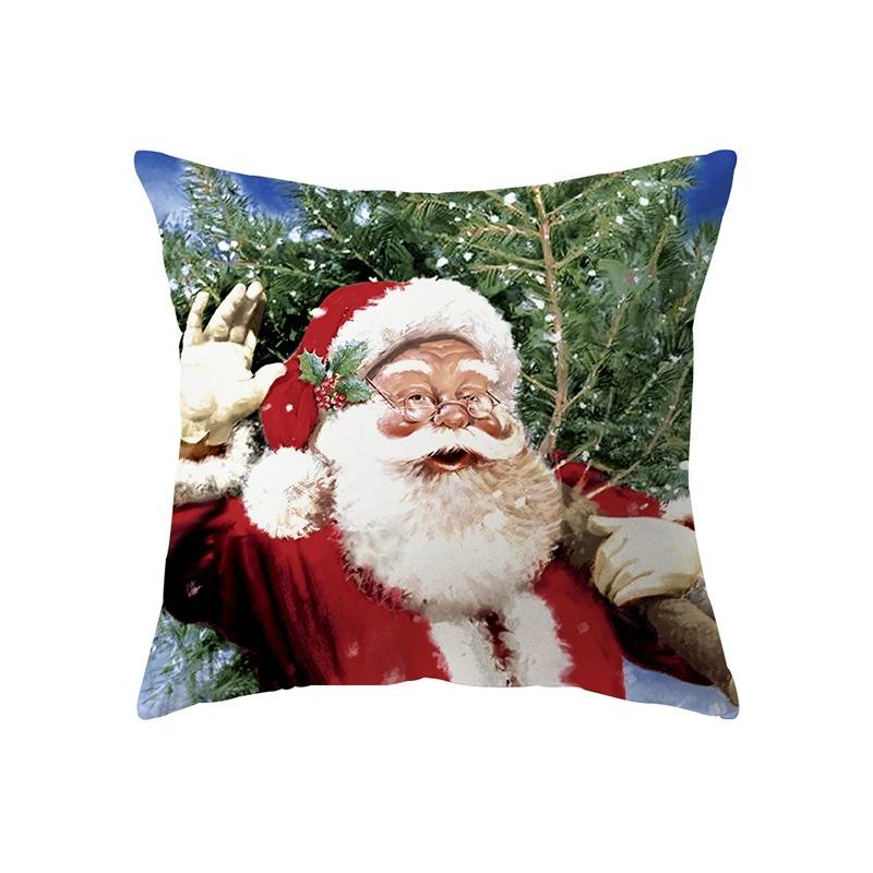 Merry Christmas Santa Print Pattern Cushion Cover Home Living Room Sofa Decorative Square Pillow Cover
