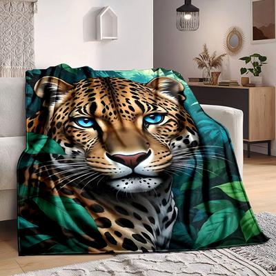 1pc Leopard Print Blanket Lightweight Blanket Throw Blanket For Sofa, Bed, Travel, Camping, Livingroom, Office, Couch, Chair Yy251010009