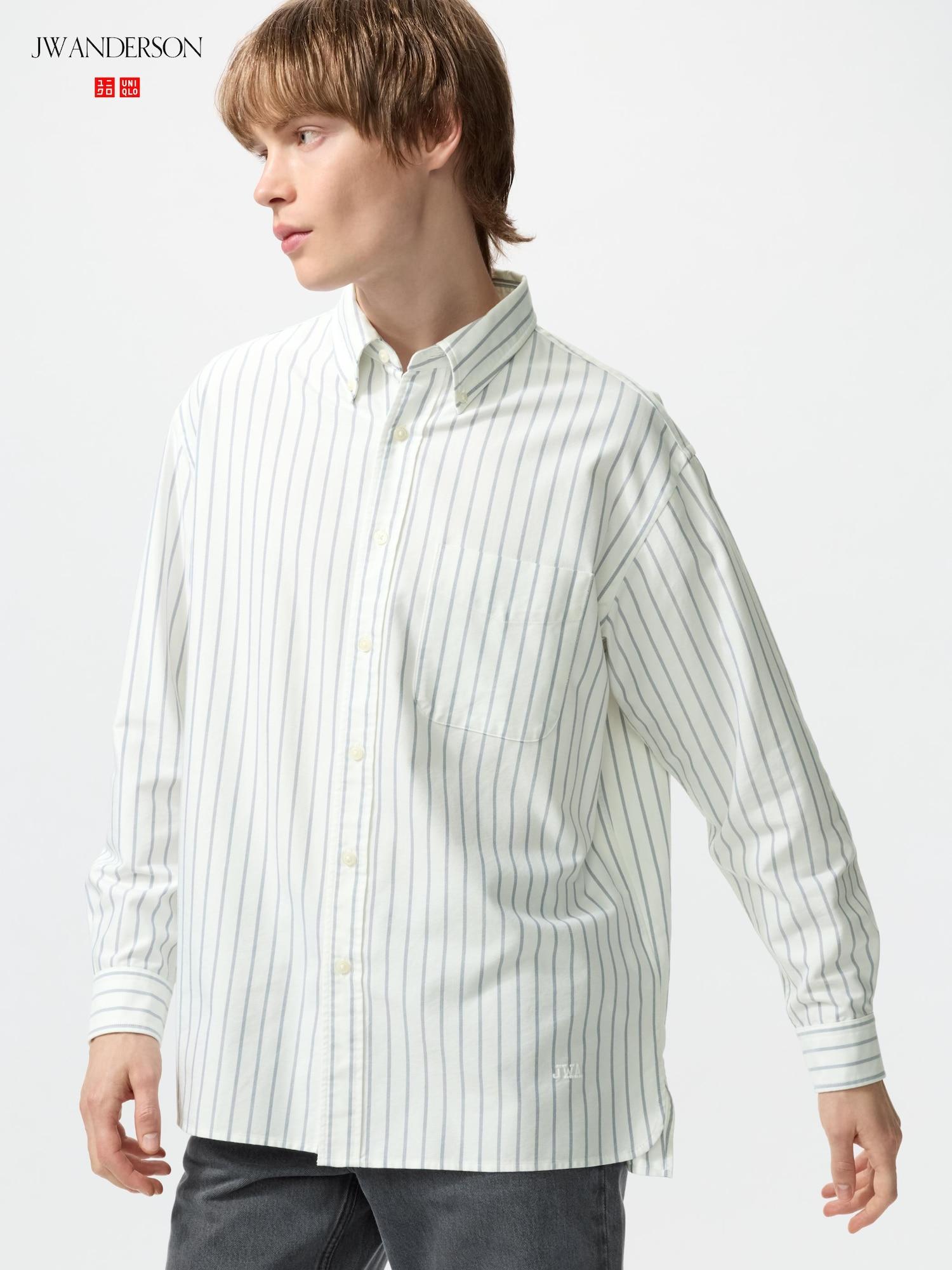Uniqlo Япония Оксфордская оверсайз рубашка в полоску 01 OFF WHITE/XS