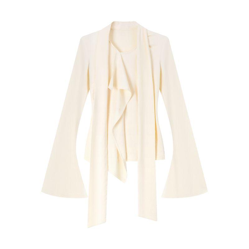 

Kumikumi Design Sense Solid Slimming Fashion Top Autumn Women clothes Temperament Long sleeve Rice apricot S