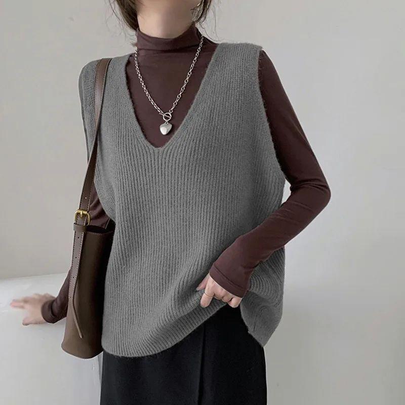 

Casual Loose V-neck Solid Color Sweater Casual Loose V Neck Pure Color Sweater H One size