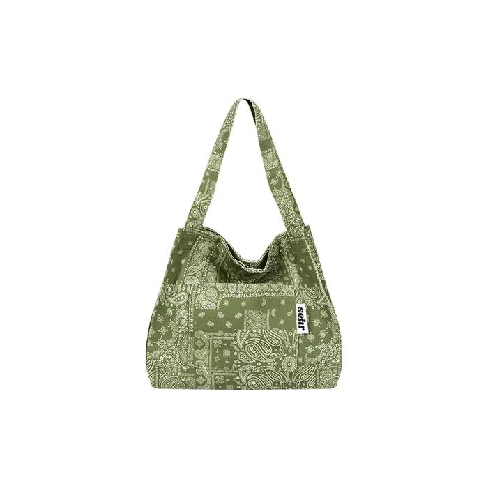 Light Paisley Twill Cotton Middle Bag (Green)