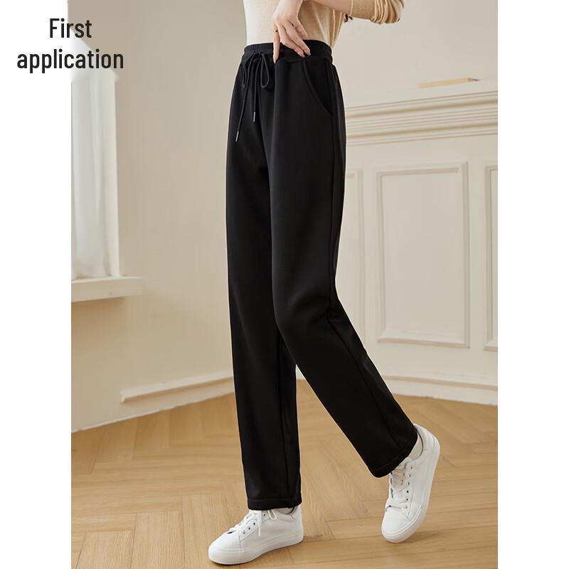 Chushen Women's Winter High-Waist Straight-Leg Warm Casual Pants