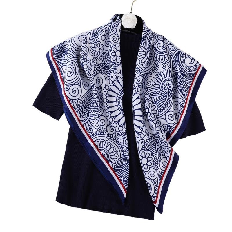 

Роскошный шелковый шарф 90x90 см, женский популярный принт, квадратный шарф для волос, женская шаль, бандана, кашне, хиджаб, платок, носовой платок 90*90cm синий