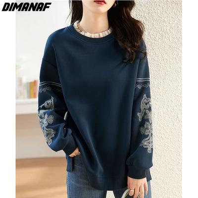 DIMANAF Plus Size Women Pattern Print Sweatshirts Loose Patchwork Casual Autumn Basic Tops 2022 T-Shirt O-Neck Floral Pullover