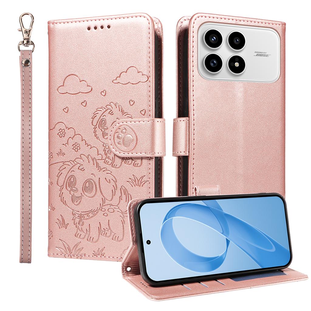 For Xiaomi Redmi K90 5G/Poco F8 Pro Case RFID Blocking Imprinted Dog Pattern PU Leather Phone Cover with Wrist Strap