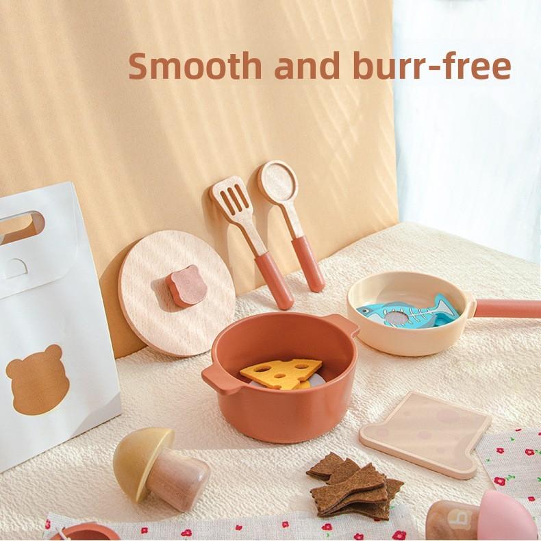 Kids Wooden Cooking Role Play Set Bear Themed Kitchen Toys For Early Education