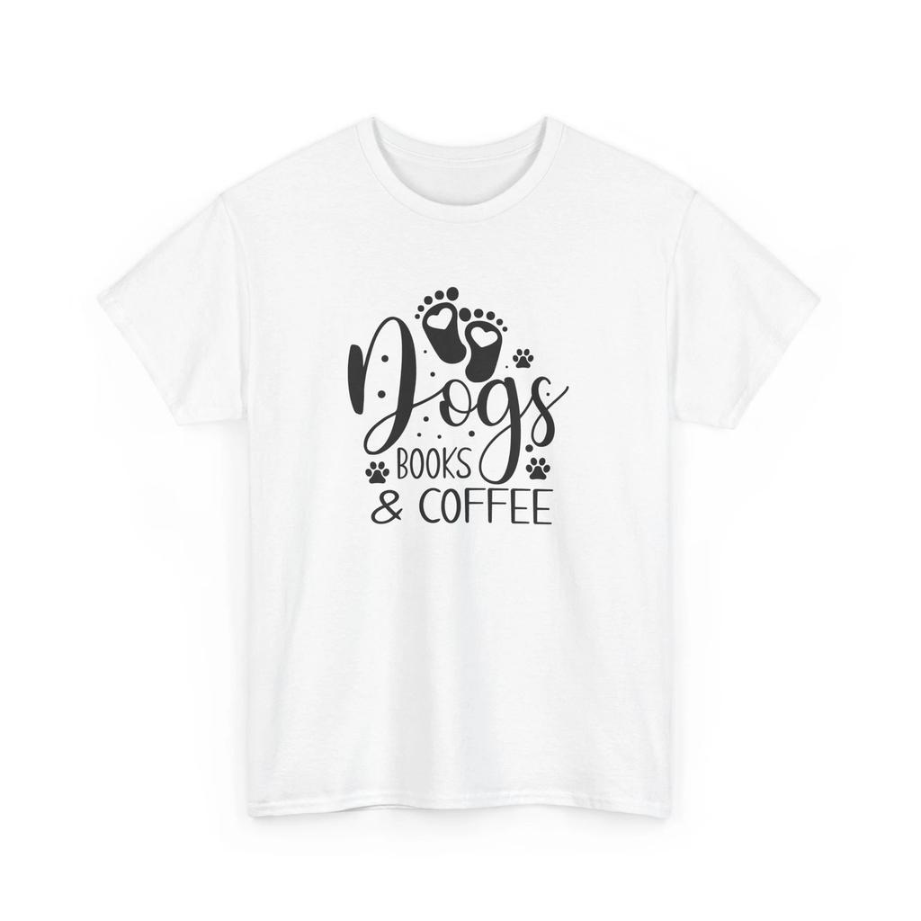 Dogs Books And Coffee T-shirt Tops Tees Unisex – Funny Puppy Lover Paw Print Tee for Owners