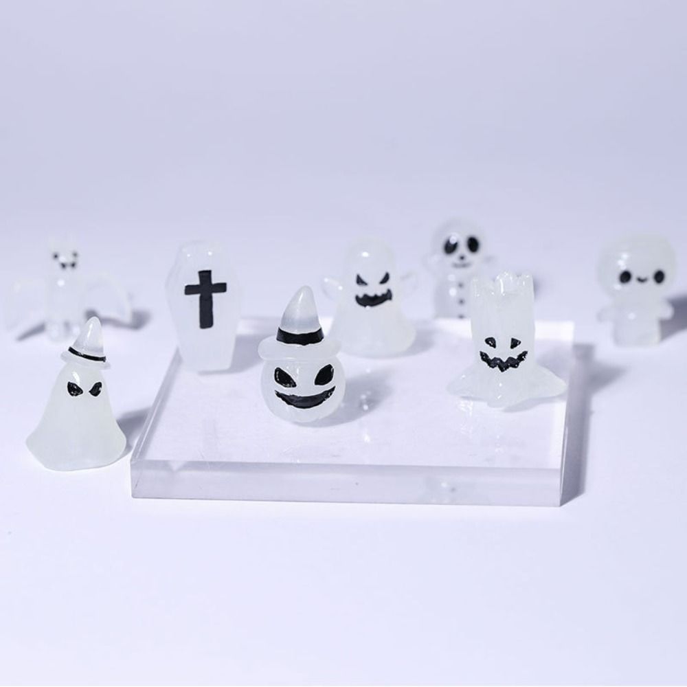 8pcs Glowing In Dark Mini Ghost Ornaments Halloween Pumpkin Ghost Decor Micro Landscape Decorations