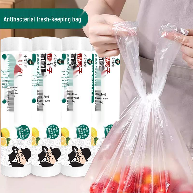 Antybakteryjna torba do przechowywania żywności z jonami srebra, gruba plastikowa w stylu kamizelki do przechowywania świeżości w lodówce