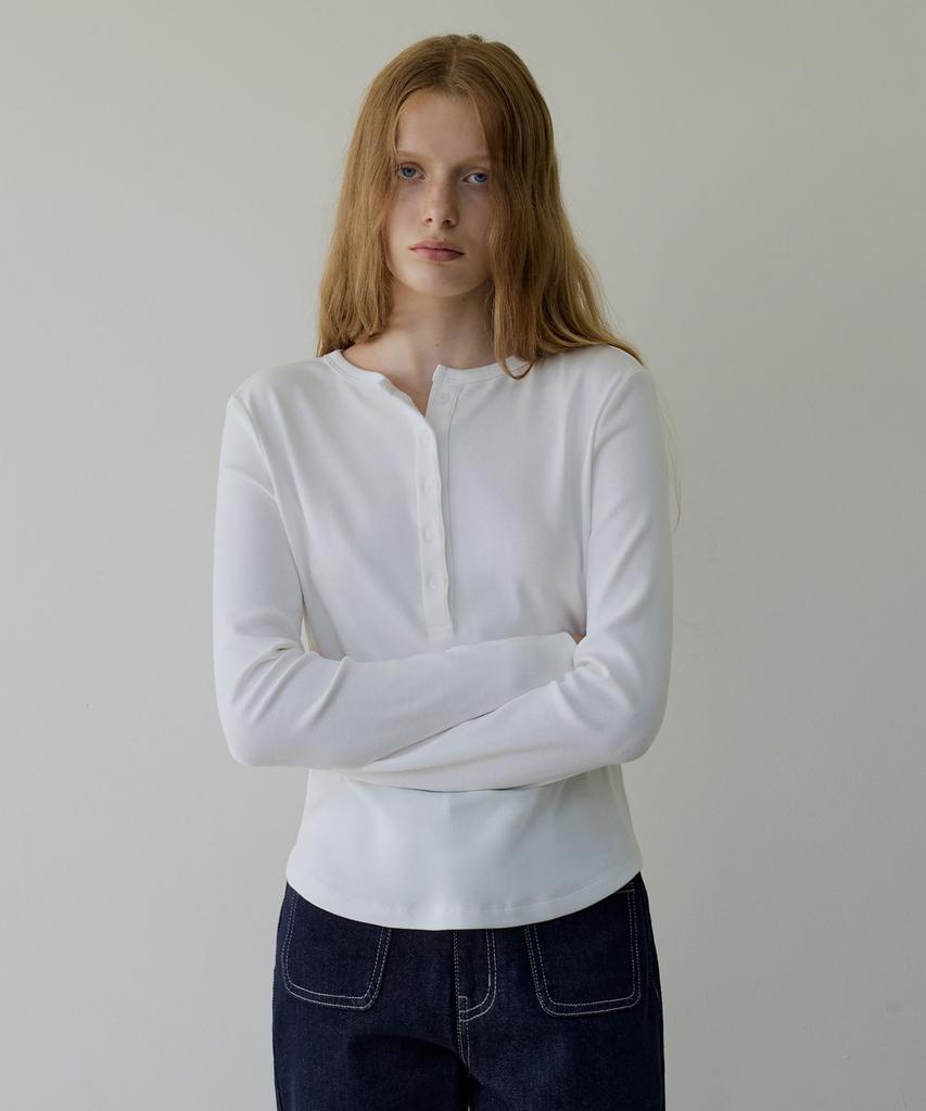 ARTID Cotton Modal Henley Neck Long Sleeve T-Shirt_Ivory