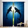 2Pcs Shark Curtains Silhouette Of The Fishes Swimming At Twilight Night Moon Mystic Sea Scenery Living Room Bedroom Window