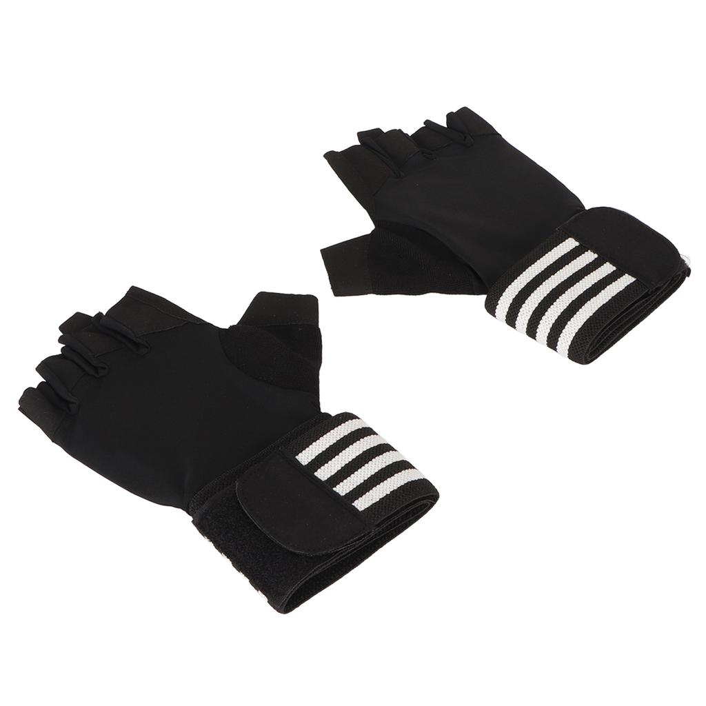 Black Workout Gloves Gym Fitness Weight Lifting Half Finger Gloves with Wrist Strap for Exercise Training L