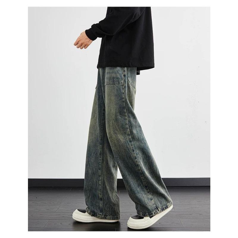 High Street American Pants Washed Jeans Men's Summer New Retro Loose Straight Leg Wide Leg Pants