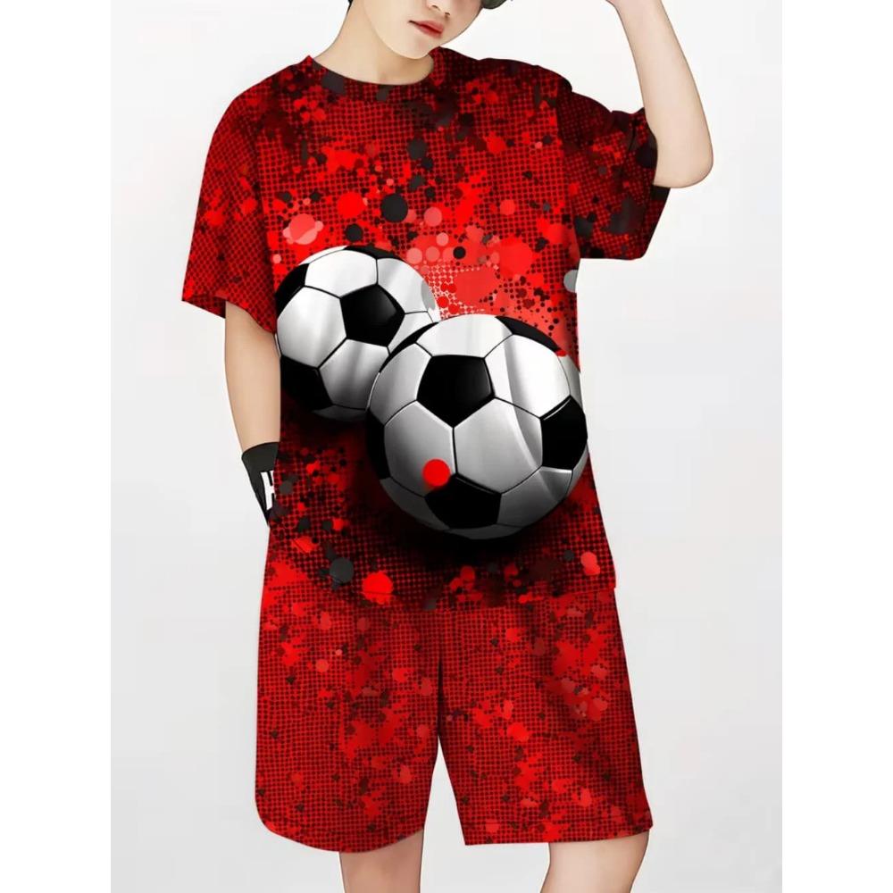 Summer Children's Sports Set Football 3D Print Soccer Jersey Sets for Children Quick-Dry T-Shirt Shorts Children's Clothing