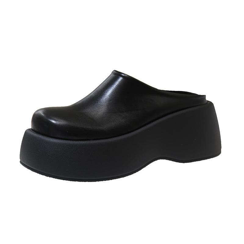 

2025 super fire heightening slippers women wear platform new semi-spring and autumn Muller shoes bag head and lazy shoes 39 чёрный