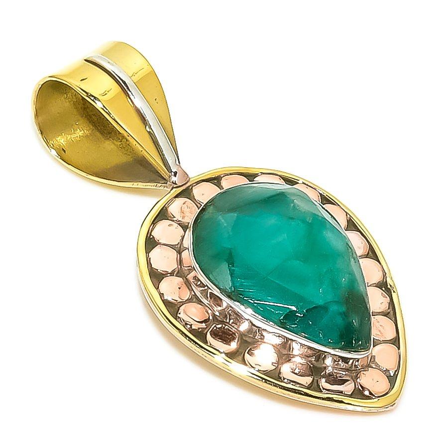 

Sapphire(Simulated) Handmade 925 Sterling Silver Two Tone Pendant 1.50 B1l99