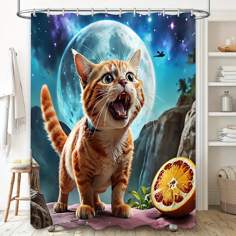 

Cat Moon Night Sky Shower Curtain - Creative And Colorful Design For Bathroom Decoration Home Decor Essential Elevate Space W60H190(CM)-1 Pcs